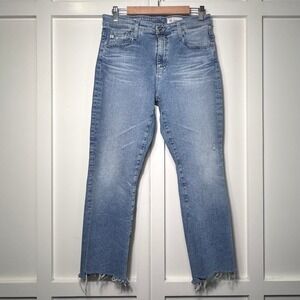 AG Adriano Goldschmied Farrah Boot Crop High Rise Jeans Light Wash Raw Hem 32
